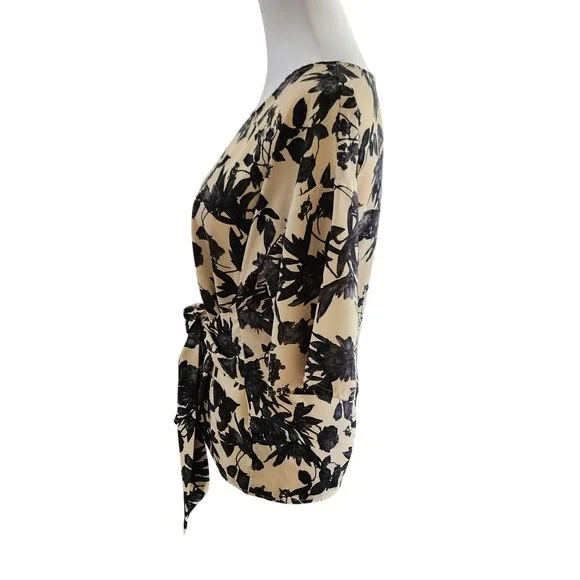 west kei womens floral‎ tie waist 3/4 sleeve top blouse shirt size S made in USA - Picture 6 of 8